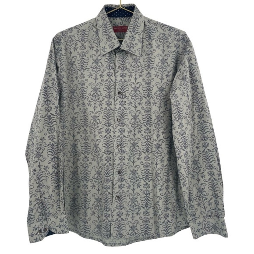 Saks Fifth Avenue Blue and Gray Cotton Button Down Shirt Large